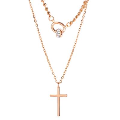 China TRENDY Vintage Style Stainless Steel Double Layer Choker Chain Fashion Stats Ins Cross Pendant Necklace for sale