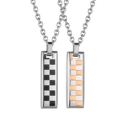 China 2021 New Fashion Hip Hop Trendy Rectangular Checkerboard Style Stainless Steel Pendant Necklace For Lover for sale