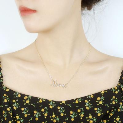 China TRENDY Fashion Jewelry Tasty Gold Plated Stainless Steel Inlay Chain Zircons LOVE English Word Pendant Necklace For Women/Girls for sale