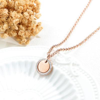 China New Design Fashion Round Jewelry TRENDY Rose Gold Plated Stainless Steel Zircon Pendent Necklace For Women/Girls for sale