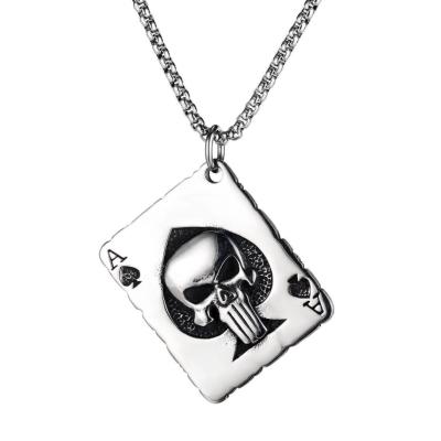 China New Design Vintage Style Jewelry Stainless Steel Hog Card A Card High Quality TRENDY Skull Necklace For Men for sale