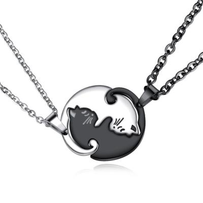 China New Design Fashion Jewelry Stainless Steel Cats Pendant Handsome 1 Pair Couples Necklaces For Lover for sale