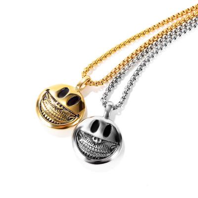 China Trendy Smiling Punk Skull Rose Gold Plated Stainless Steel Jewelry Fashion Style Pendant Necklace For Men for sale