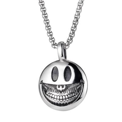 China Trendy Smiling Punk Skull Rose Gold Plated Stainless Steel Jewelry Fashion Style Pendant Necklace For Men for sale