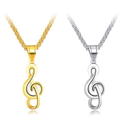 China TRENDY Hip Hop Style Musical Note Simple Creative Symbol Choker Chain Stainless Steel Pendant Necklace For Men for sale