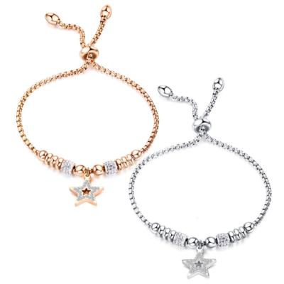 China FASHIONABLE Korean Elegant Tasty Jewelry Rose Gold Plated Stainless Steel Inlay Micro Zircon Star Bracelet for Women for sale