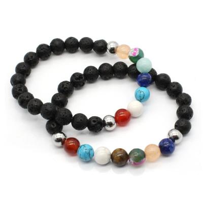 China Hot Selling CLASSIC Lava Stone Bangles Chakra Bead Energy Diffuser Inspired Bracelets Nature Healing Yoga Beads Jewelry Handmade for sale