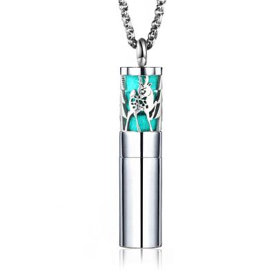 China Fashion Factory Price Bottle Shape Pattern Perfume Titanium Plated Essential Oil Diffuser Necklace for sale