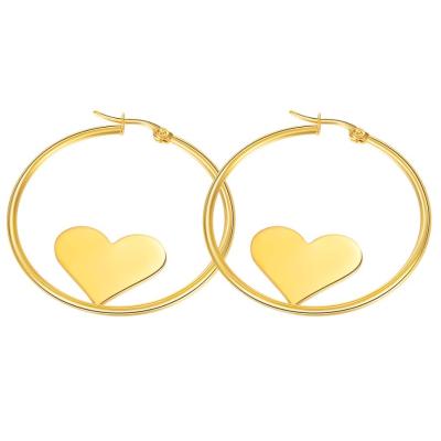 China 2021 New Fashion Jewelry Gift Stainless Steel Love Heart Large Circle Hoop Earrings For Women/Girls for sale