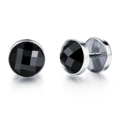 China Fashion Jewelry Punk Personality Simple Design Stainless Steel Crystal Stud Earrings Black For Men for sale