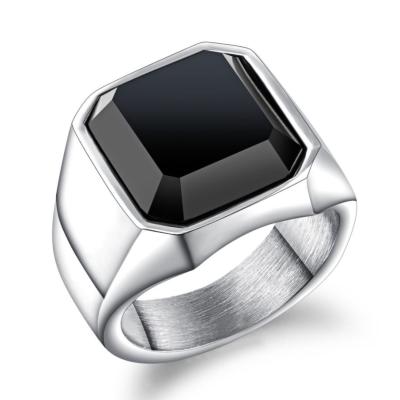 China High Quality Stainless Steel Mens Jewelry Fashion Style Vintage Chunky Rings With Black Glass Stone for sale