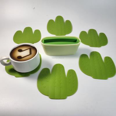 China Sustainable Wholesale 6PCS Cactus Silicone Cup Heat Resistant Coaster Set With Plant Pot Holder for sale