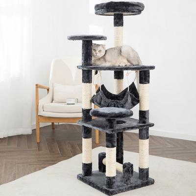 China Cat Tree Climbing Tower Condo Sustainable House Cat Activity Tree With Sisal Lined Posts Pet Furniture Cat Tower for sale