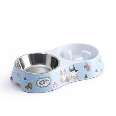 China Eco-Friendly Non-Toxic Melamine Pet Bowl Anti Slip Slow Feeder Dog Food Bowl Sustainable for sale