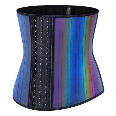 China Breathable Latex Color Laser Women Gym Amazon Shaper Waist Trimmer Reflective Trainer 25 Steel Bones Fitness Rainbow Slimming Belt for sale