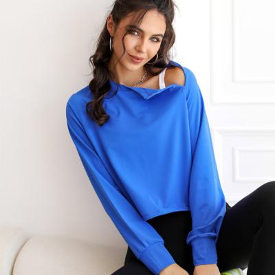 China Breathable Oblique Zipper Yoga Tops Gym Fitness Activewear Long Sleeves Convenient Adjustable Drawstring T-Shirt for sale