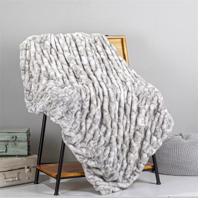 China Anti-pilling Fashionable Solid Ruched Faux Rabbit Fur Throw Ruched Rex Rabbit Fur Blanket For Sofa for sale