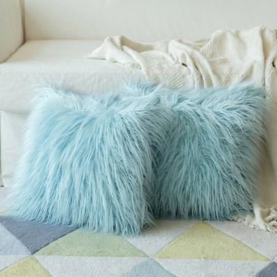 China Anti-Static Faux Fur Pillow Cover Mongolian Soft Fuzzy Cushion Cover Decorative Fluffy Throw Pillow for sale