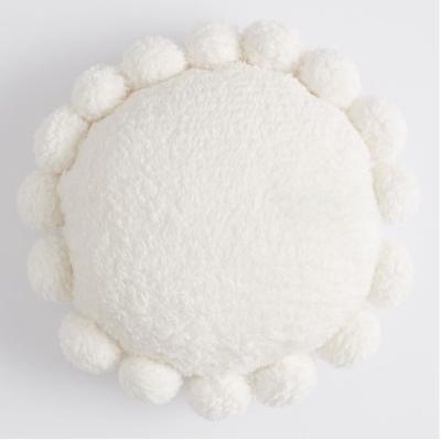 China New Design Round Pom Pom Soft Sherpa Pillow Home And Gifts Comfortably Anti-Static Sherpa Cushion for sale