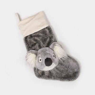 China Luxury Hanging Christamas Gray Faux Fur Christmas Stocking Home Decor for Family Holiday Party Christmas Decorations for sale