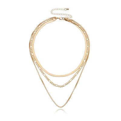 China Hip Hop Trendy Vintage Layer Chain Necklace Multi Layer Gold Metal Snake Chain Choker Necklace For Women for sale