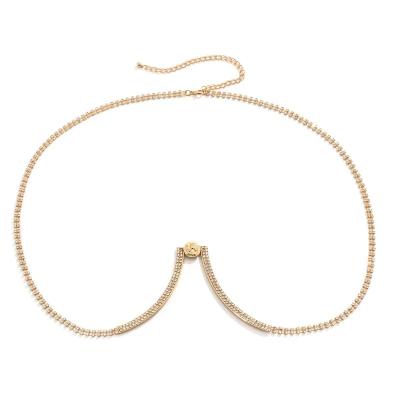 China Fashionable Hot Selling Full Drill Bra Chain Beach Bikini Body Jewelry Sexy U Chain For Women New Jewelry 2022 for sale