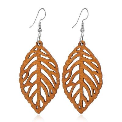 China Luxury Wood Dangle Earring Boho Life Hollow Tree Water Drop Earrings Wooden Jewelry Wholesale for sale