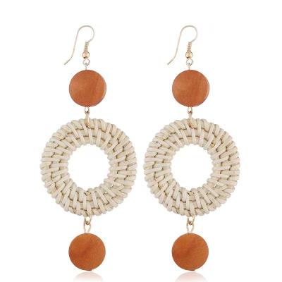 China Custom Luxury Handmade Circle Earrings Rattan Wooden Tribal Drop Earrings For Women Wholesale Drop Earings for sale