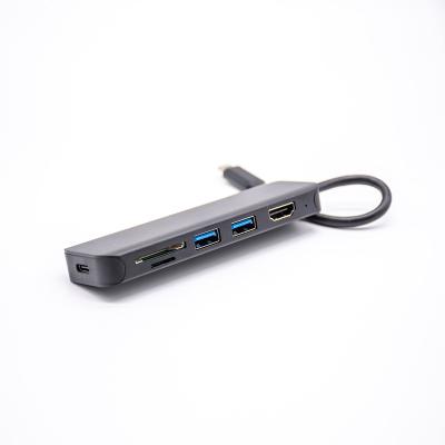 China Multiple USB-C Ports Support Plugs 6 in 1 USB Type C HUB w/ AT 4K@30Hz HDMI+USB 3.0 Ports+SD/TF Card Reader, Multiport Adapter for sale