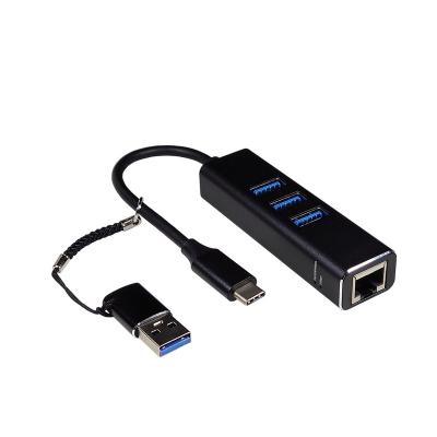 China USB-A/USB-C to Port 3 USB3.0 + RJ45 USB-A/USB-C to Port 3 USB3.0 Ethernet Adapter for sale