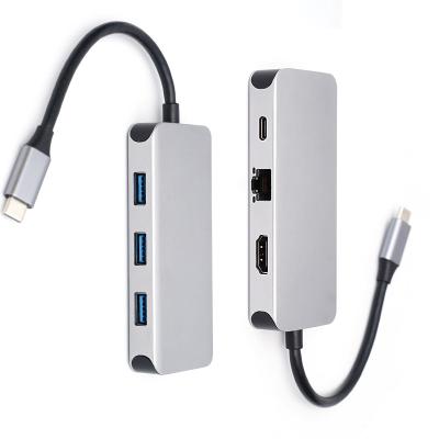 China Multiple USB-C Ports Support USB C HUB Card Reader 3.0 1 Sockets USB C HUB Adapter 4K Power Supply Charging USB Hub 6in 1 for sale