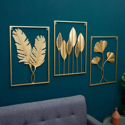 China Art Deco Mingcan House Living Room Display Lobby Gold Iron Metal Pendant Art Leaves Entrance Designs Home for sale