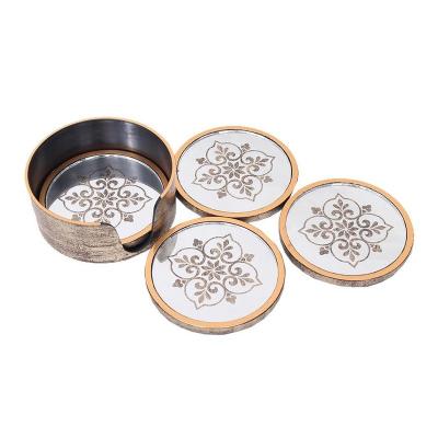 China MINGCAN 5 Pcs Sustainable Gold Marble Coasters With Holder Absorbent Glass Cup Coasters Sets for sale