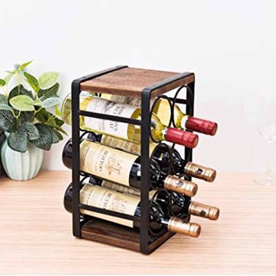 China MINGCAN American Style Countertop 6 Portable Rustic Wooden Bottles Hanging Wine Barrel Glass Rack for sale