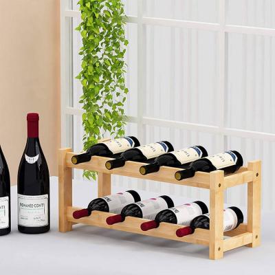 China MINGCAN Sustainable Design Wholesale Countertop Bamboo 2 Tier 8 Bottle Wine Rack for sale