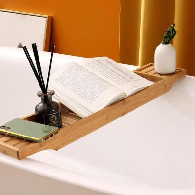 China Factory Wholesale Viable Original Color MINGCAN Bamboo Bathtub Cart Tray for sale