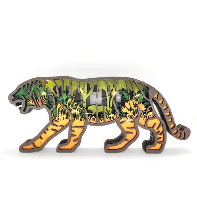 China China Mingcan 3d Tigermultilayer Wood Craft Animal Wall Decor Ornament Bedroom Decorations for Home for sale