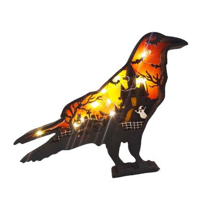 China China Mingcan Wood Carved Animals Ornament Statues Forest Bird Sculpture Silhouette Bird Multilayer Figurines and Decor FO for sale