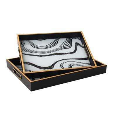 China MINGCAN Interior Marble Decorative Tray with Handles Morden Tray Mirror Plastic Rectangular Serving Tray for Coffee Table for sale