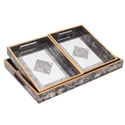 China Interior Silver Mirrored Rectangle Tray Decorative Hand Mirrored Vanity Organizer With Hand Glass Set Of 3 for sale