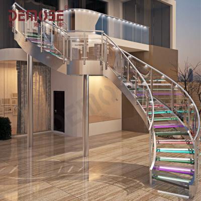 China Modern Customized Installation of LED Glass Staircase with Colorful Colorful Inductive Lamp Sash Demose for sale