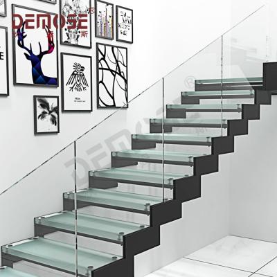 China DEMOSE Contemporary Home Fancy Staircase With Tempered Glass Balustrade Customized Staircase Price for sale