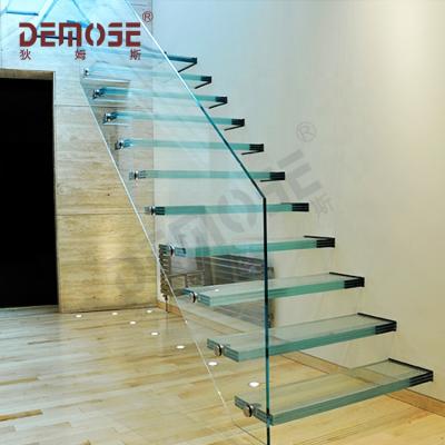 China Modern Hot Sale Hidden Glass Keel Tempered Glass Cover Solid Stairs for sale