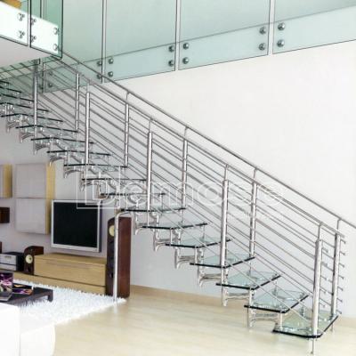 China DEMOSE Modern Feature Cast Iron Laminated Glass Tread Glass Staircase With Pre-Cast Railing for sale