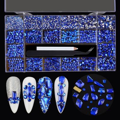 China Nail Art Amazon Hot Seller Blue Glass Stone 3d Nails Fake Crystal Stone Diy Nail Art Jewelry For Nail Art for sale