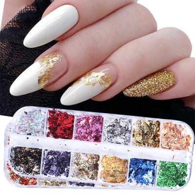 China Hot sale fashionable gold foil flakes metallic paint glitter nail nail openers for decoration nail foil flakes for sale