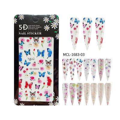 China Wholesale 5D Nail Art Embossed Nail Art Sticker Butterfly Flowers Design For Nail Art With 14 Designs for sale