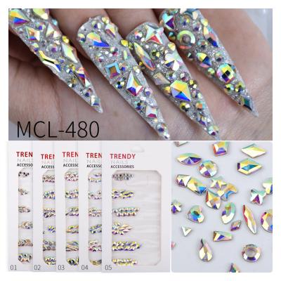 China Hot Sale Flat Back Glass Stones Rhinestones AB Nail Art Crystals For Nail Art Decoration 6 Grids Pack for sale