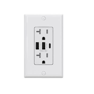 China US Plug 20A Smart Local Chip Stock Multi Quick-charging UL Approved 5V 6.0A 30W USB Outlet Socket With USB C Port For Phones for sale