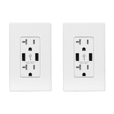 China 5.0A Dual Chip Tpye USB Smart Charger 20 Amp Duplex Tamper Heavy Duty USB Sockets Electrical Outlets for sale